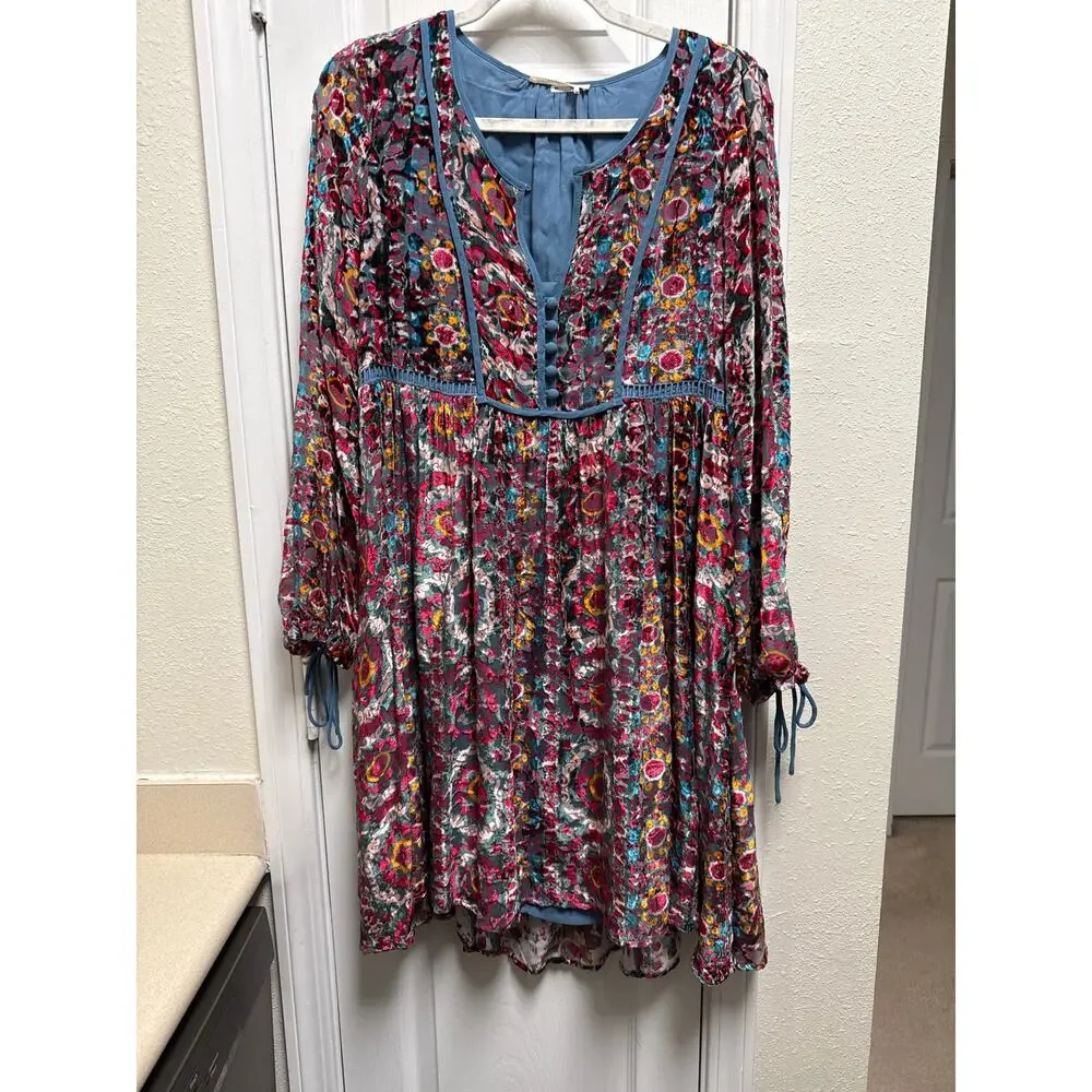 Anthropologie Floreat Abia Burnout Velvet Silk Baby Doll Mini Dress Size Small - Picture 3 of 11